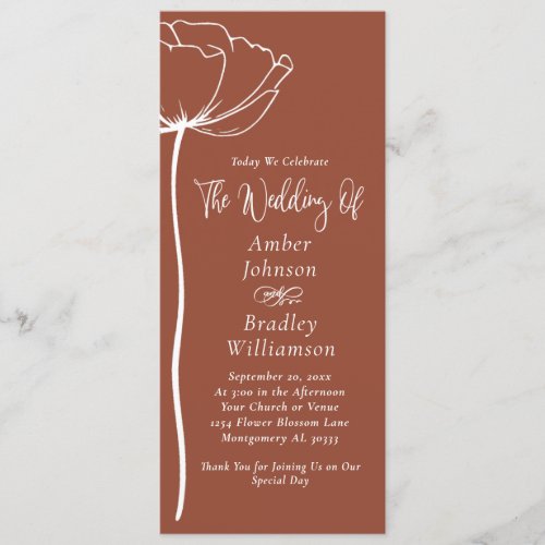 Terracotta White Floral Modern Autumn Wedding  Program