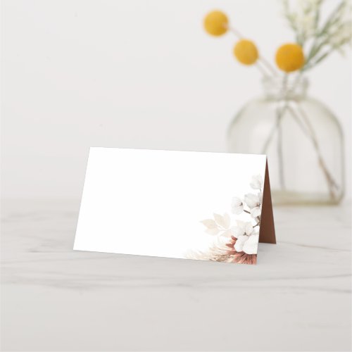 Terracotta White Floral Pampas Grass Wedding Place Card