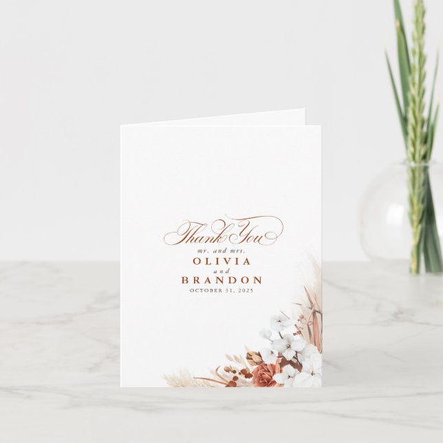 Terracotta White Floral Wedding Thank You (Front)