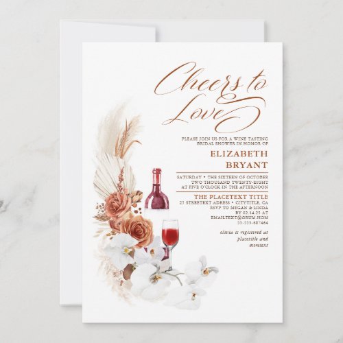 Terracotta White Floral Wine Tasting Bridal Shower Invitation