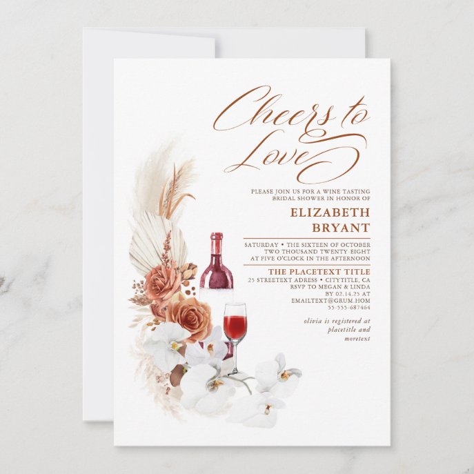 Terracotta White Floral Wine Tasting Bridal Shower Invitation