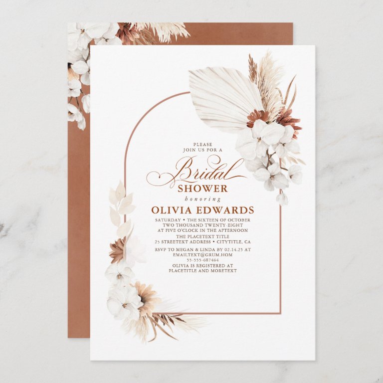 Terracotta White Flowers Boho Chic Bridal Shower Invitation