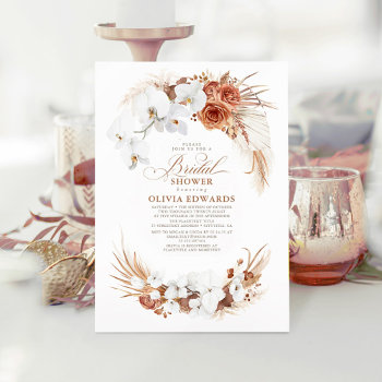 Terracotta White Flowers Boho Chic Bridal Shower Invitation by lovelywow at Zazzle