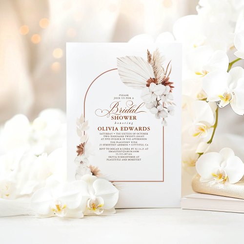 Terracotta White Flowers Boho Chic Bridal Shower Invitation
