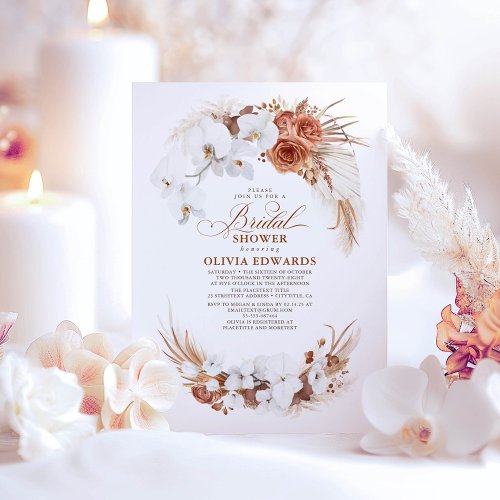 Terracotta White Flowers Boho Chic Bridal Shower Invitation