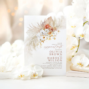 Terracotta White Flowers Boho Engagement Party Invitation