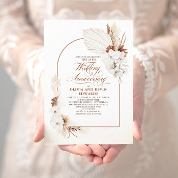 Terracotta White Flowers Boho Wedding Anniversary Invitation by lovelywow at Zazzle