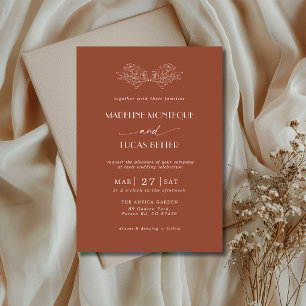 Terracotta White Holly Tree Leaves Clean Wedding Invitation