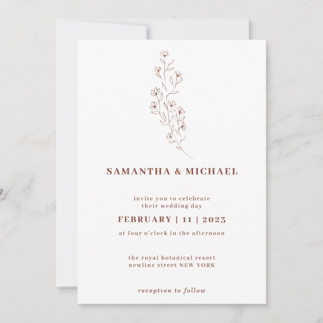 Terracotta White Indie Rustic Botanical flower Invitation
