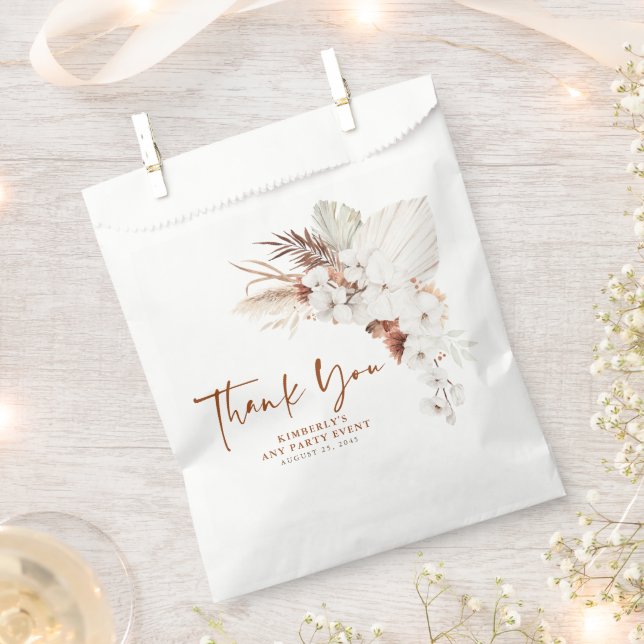Terracotta White Ivory Flowers Boho Thank You Favor Bag (Clipped)