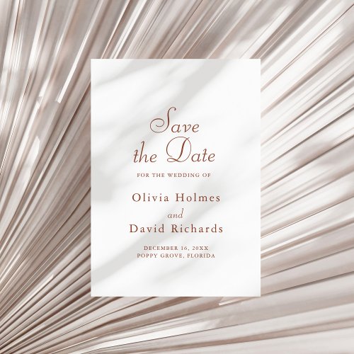 Terracotta White Minimalist Save the Date Card