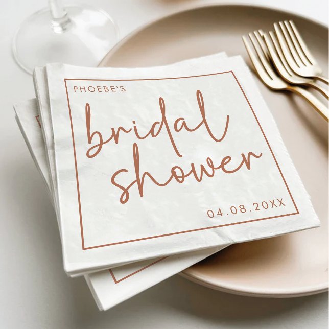 Terracotta & White Minimalist Script Bridal Shower Napkins (Creator Uploaded)
