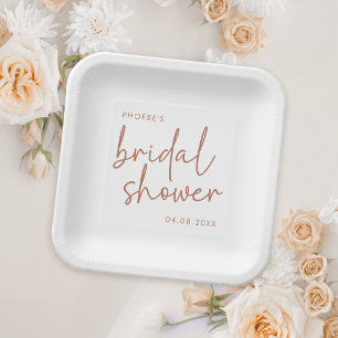 Terracotta & White Minimalist Script Bridal Shower Paper Plates