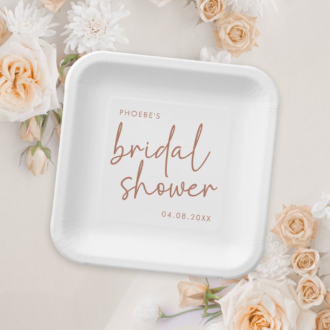 Terracotta & White Minimalist Script Bridal Shower Paper Plates (Creator Uploaded)