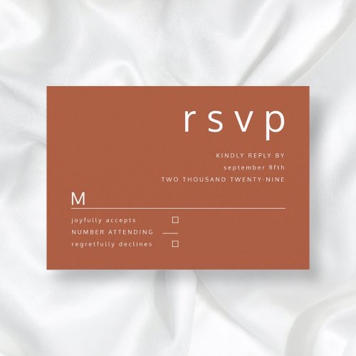 Terracotta  White Minimalist Typography Wedding RSVP Card