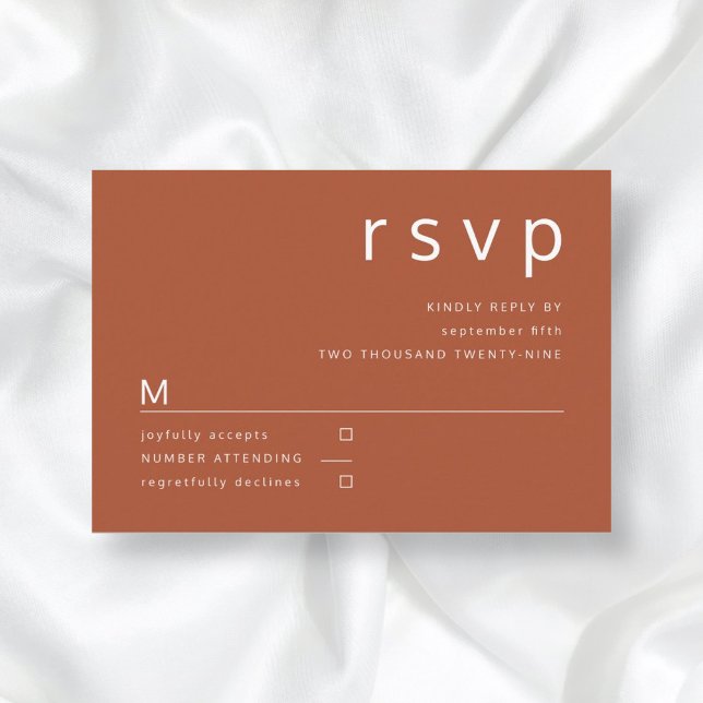 Terracotta & White Minimalist Typography Wedding RSVP Card (Creator Uploaded)