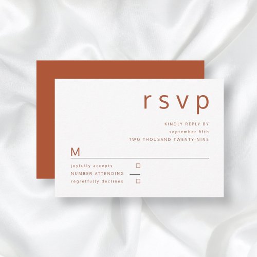Terracotta White Minimalist Typography Wedding RSVP Card