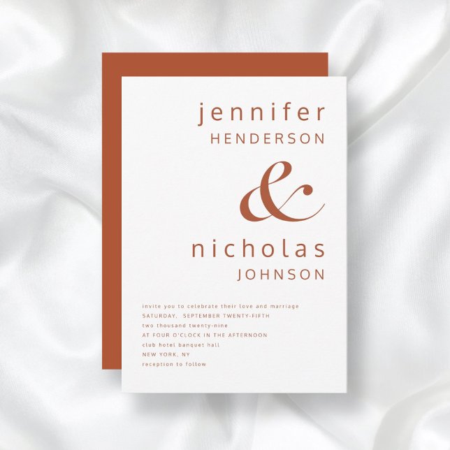Terracotta & White Modern Typography Wedding Invitation (Front / Terracotta & White Modern Typography Wedding Invitation)