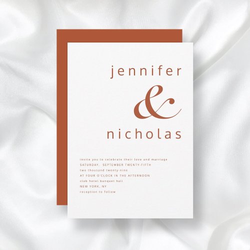 Terracotta  White Modern Typography Wedding Invitation