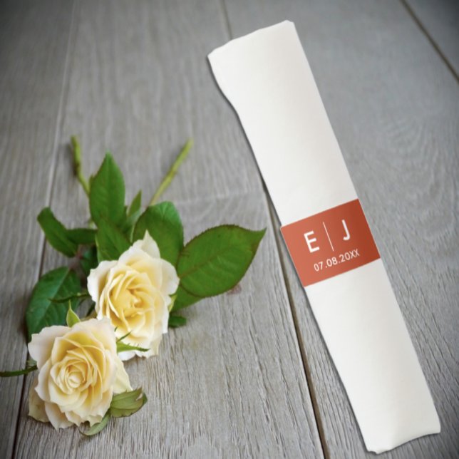 Terracotta & White Monogram Wedding Napkin Bands (Creator Uploaded)