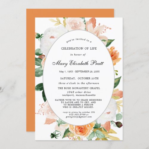 Terracotta White Pink Floral Celebration of Life I Invitation