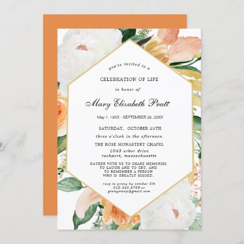 Terracotta White Pink Floral Celebration of Life I Invitation