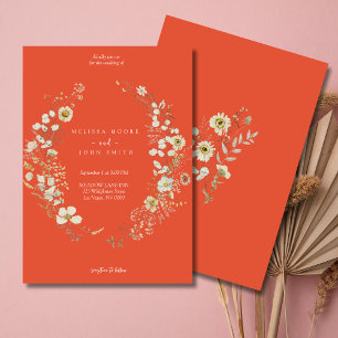 Terracotta White Rustic Boho Wildflower Wedding Invitation
