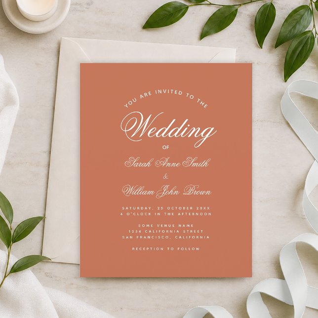 Terracotta White Script Budget Wedding Invitation (Creator Uploaded)