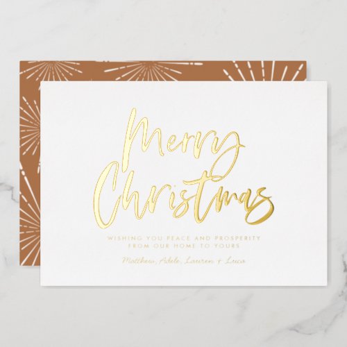 terracotta white script merry Christmas non photo Foil Holiday Card
