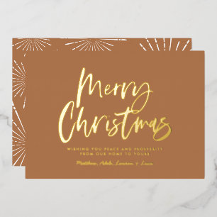 terracotta white script merry Christmas non photo Foil Holiday Card