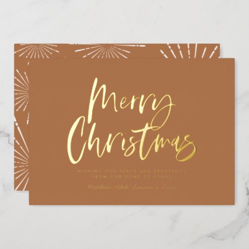  terracotta white script merry Christmas non photo Foil Holiday Card