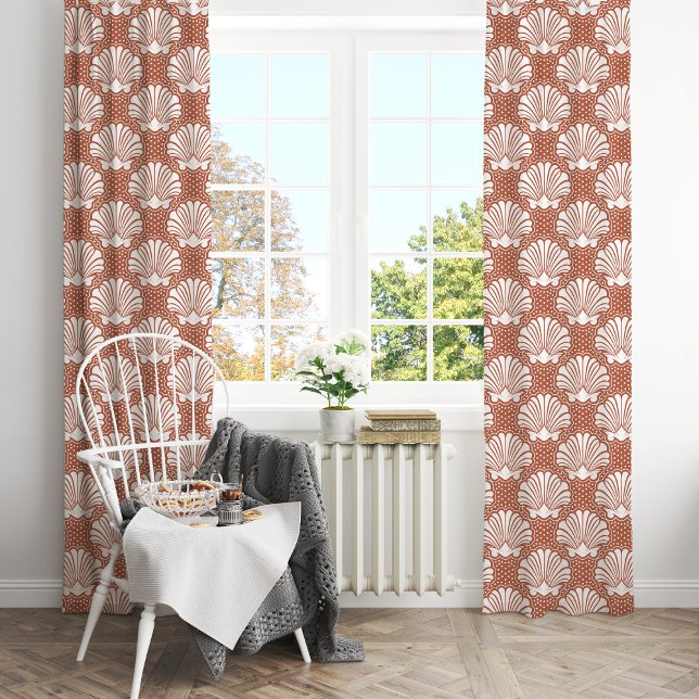 Terracotta & White Seashell Coastal Blackout Curtains (Creator Uploaded)