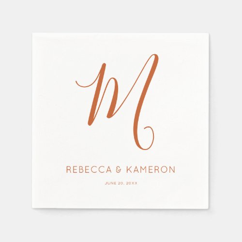 Terracotta  White Simple Elegant Monogram Wedding Napkins