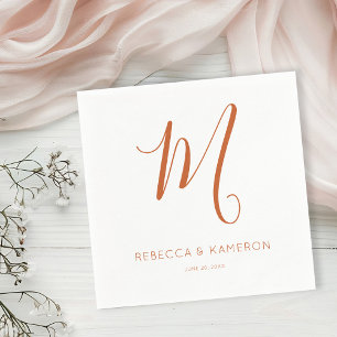 Terracotta & White Simple Elegant Monogram Wedding Napkins
