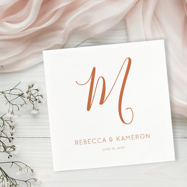 Terracotta & White Simple Elegant Monogram Wedding Napkins (Creator Uploaded)