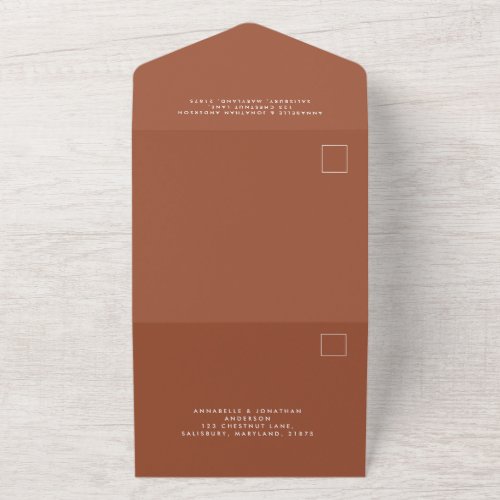 terracotta white simple elegant script wedding  all in one invitation