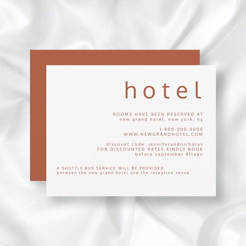 Terracotta White Typography Wedding Accommodations Enclosure Card