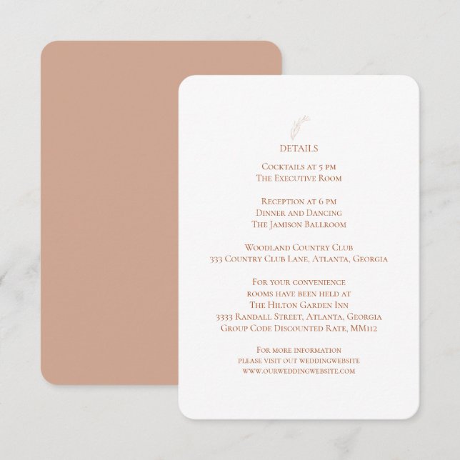 Terracotta White Wedding Reception Details Enclosure Card (Front/Back)
