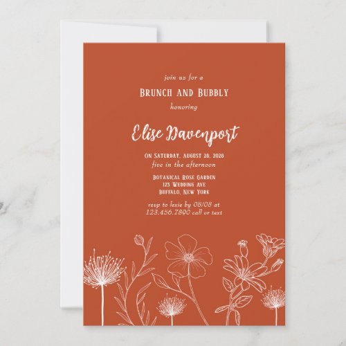 Terracotta White Wildflowers Brunch and Bubbly Invitation