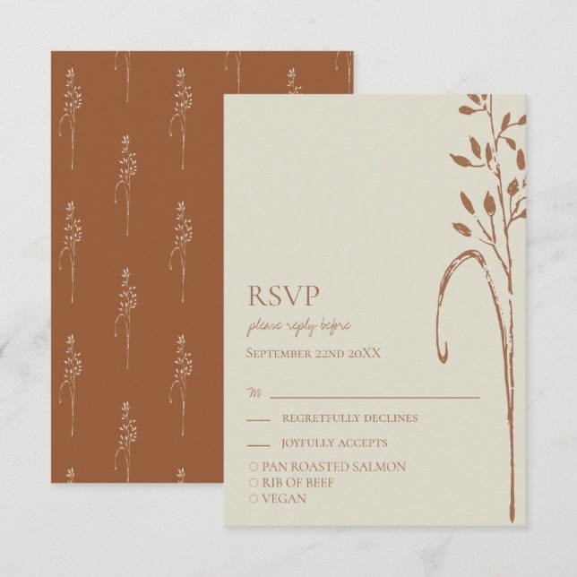  Terracotta & Wild Grass Earth Tone Wedding RSVP Card (Front/Back)