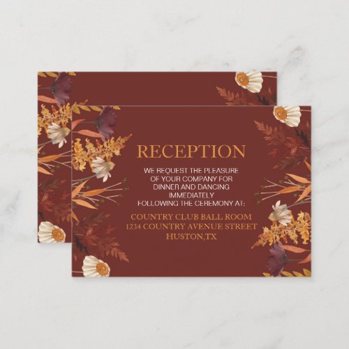 Terracotta Wildflower Autumn Wedding Direction Enclosure Card