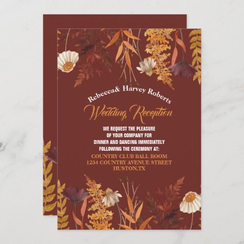 Terracotta Wildflower Autumn Wedding Reception Invitation