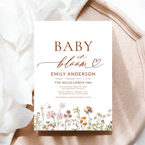 Wildflower Terracotta Floral or wildflower baby shower invitation