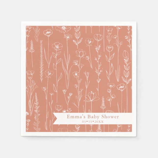 Terracotta Wildflower Baby Shower | Floral Pattern Napkins (Front)