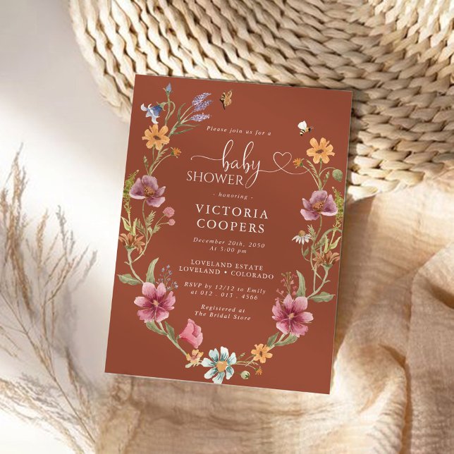 Terracotta Wildflower Baby Shower Invitation (Creator Uploaded)