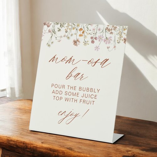 Terracotta Wildflower Baby Shower Mom-osa Bar Pedestal Sign by Pretty Girly Designs