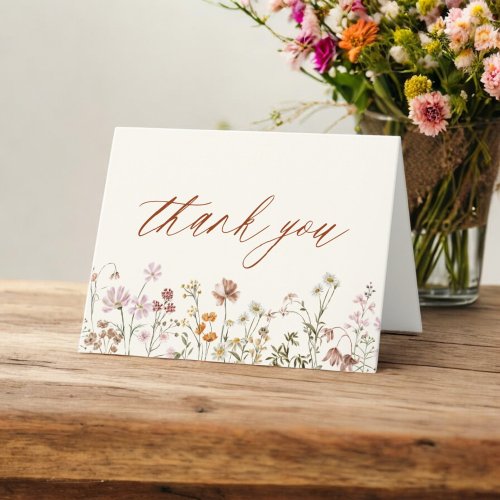 Terracotta Wildflower Baby Shower Thank You Card by Pretty Girly Designs