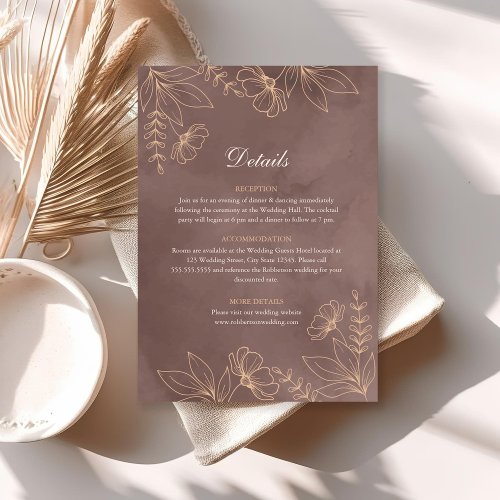 Terracotta Wildflower Blossom Wedding Details Card
