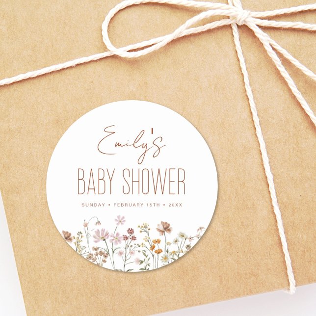 Terracotta Wildflower Boho Baby Shower In Bloom Classic Round Sticker (Creator Uploaded)