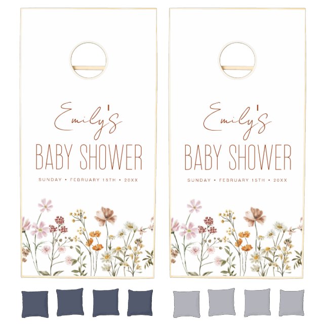 Terracotta Wildflower Boho Baby Shower In Bloom Cornhole Set (Set)